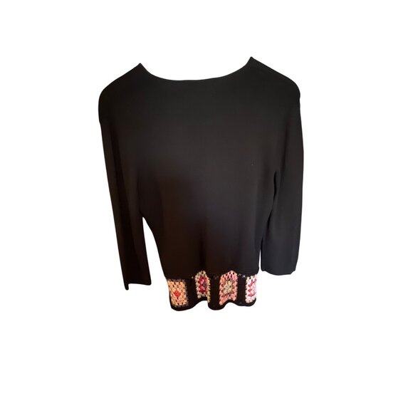 Joseph A Vintage Black Sweater With Crochet Granny Squares & V-Neck - Picture 4 of 4